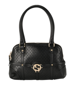 Interlocking G Perforated Shoulder Bag, Leather, Black, 001198, DB, 1*